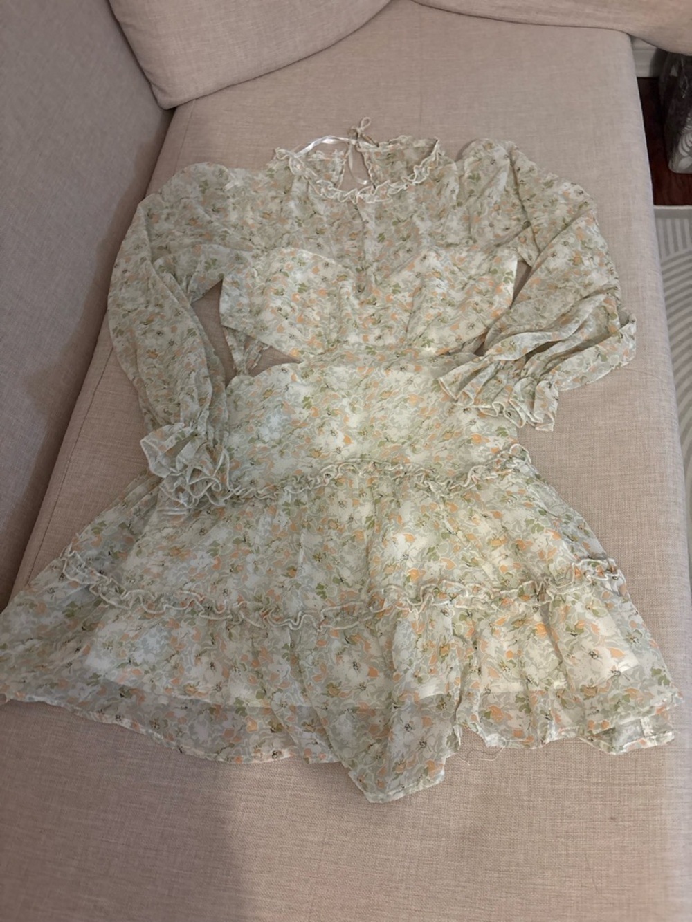 Sheer Floral Ruffle Mini Dress cut out open back S M